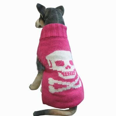 Handmade Dog Sweater Wool Skull Pink Medium Handmade Dog Sweater Wool Skull Pink Medium