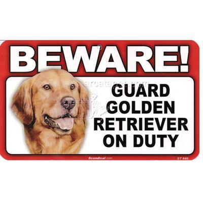 Sign Guard Golden Retriever On Duty 8 x 4.75 inch Laminated