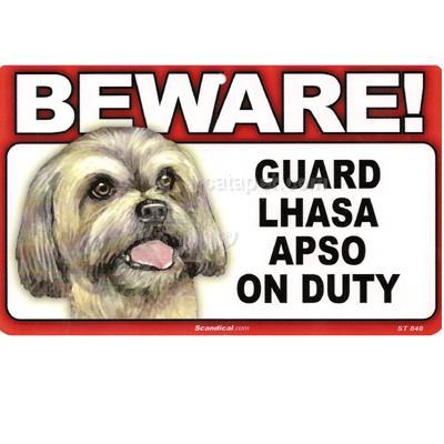 Sign Guard Lhasa Apso On Duty 8 x 4.75 inch Laminated