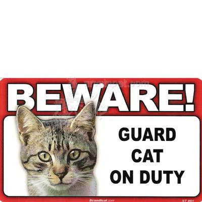 Sign Guard Cat Tabby On Duty 8 x 4.75 inch Laminated Sign Guard Cat Tabby On Duty 8 x 4.75 inch Laminated