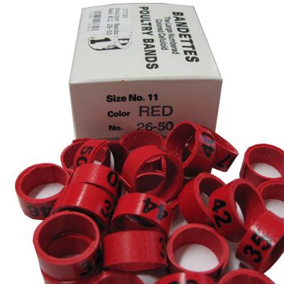Poultry Numbered Leg Bands Red Size 11 Numbered 26-50 Poultry Numbered Leg Bands Red Size 11 Numbered 26-50