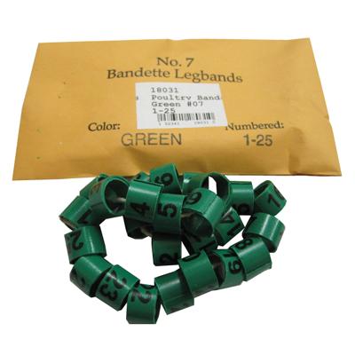 Poultry Numbered Leg Bands Green Size 7 Numbered 1-25 Poultry Numbered Leg Bands Green Size 7 Numbered 1-25