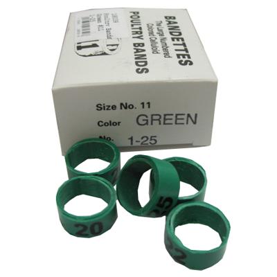 Poultry Numbered Leg Bands Green Size 11 Numbered 1-25 Poultry Numbered Leg Bands Green Size 11 Numbered 1-25