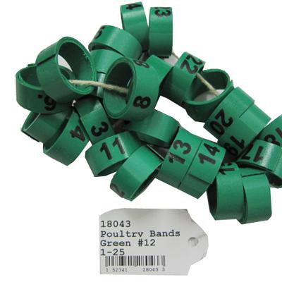 Poultry Numbered Leg Bands Green Size 12 Numbered 1-25 Poultry Numbered Leg Bands Green Size 12 Numbered 1-25
