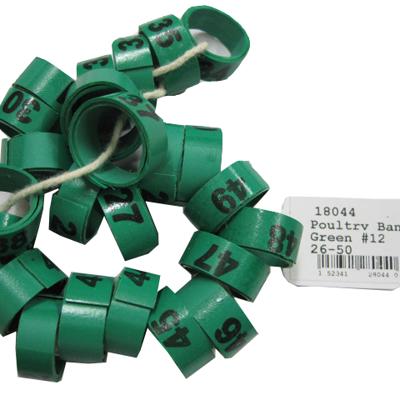 Poultry Numbered Leg Bands Green Size 12 Numbered 26-50 Poultry Numbered Leg Bands Green Size 12 Numbered 26-50