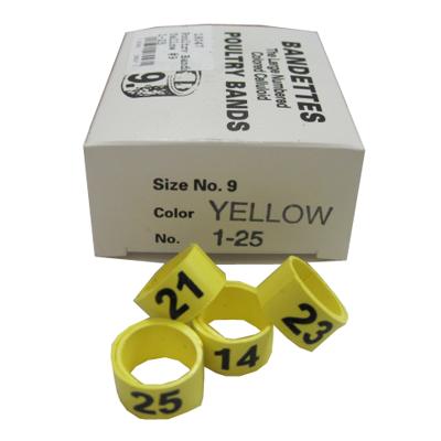 Poultry Numbered Leg Bands Yellow Size 9 Numbered 1-25 Poultry Numbered Leg Bands Yellow Size 9 Numbered 1-25