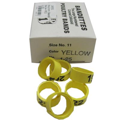 Poultry Numbered Leg Bands Yellow Size 11 Numbered 1-25 Poultry Numbered Leg Bands Yellow Size 11 Numbered 1-25