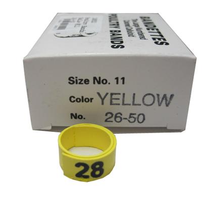 Poultry Numbered Leg Bands Yellow Size 11 Numbered 26-50 Poultry Numbered Leg Bands Yellow Size 11 Numbered 26-50