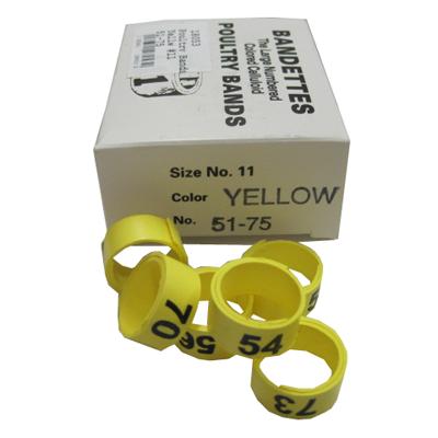 Poultry Numbered Leg Bands Yellow Size 11 Numbered 51-75 Poultry Numbered Leg Bands Yellow Size 11 Numbered 51-75