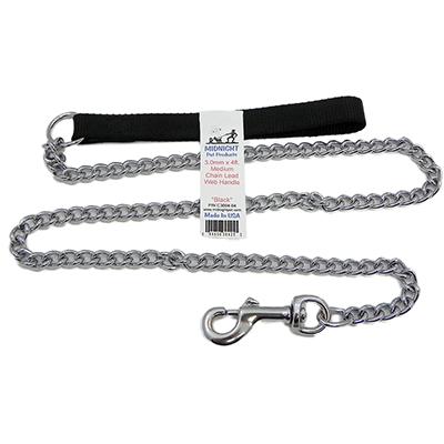 Chain Lead 4ft with Black Handle 3.0mm links Dog Leash