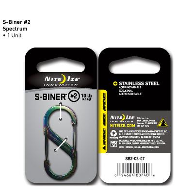 S-Biner #2 Stainless Steel Spectrum Finish Carabiner 10Lb. S-Biner #2 Stainless Steel Spectrum Finish Carabiner 10Lb.