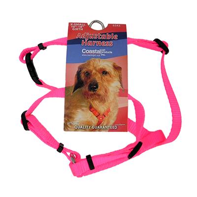 Adjustable XSmall Dog Harness 3/8-inch Neon Pink Nylon Adjustable XSmall Dog Harness 3/8-inch Neon Pink Nylon