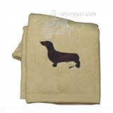 Cotton Terry Cloth Dog Hand Towel with Embroidered Doxie Red