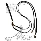 Pet Walker-Plus Black Leather 2-Dog Leash Small