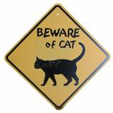 Sign Beware of Cat Yellow Diamond 10.5 x 10.5 inch Plastic