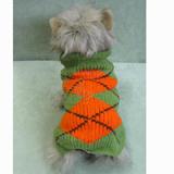 Handmade Dog Sweater Wool Green Argyle Xlarge