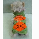 Handmade Dog Sweater Wool Argyle Green XXSmall