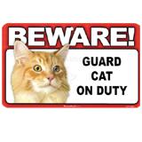 Sign Guard Cat Orange On Duty 8 x 4.75 inch Laminated