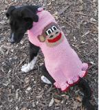 Handmade Dog Sweater Wool Pink Monkey Large