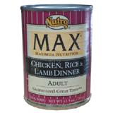 Nutro Max Chicken, Rice and Lamb Dog Food Can Each       