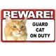 Sign Guard Cat Orange On Duty 8 x 4.75 inch Laminated