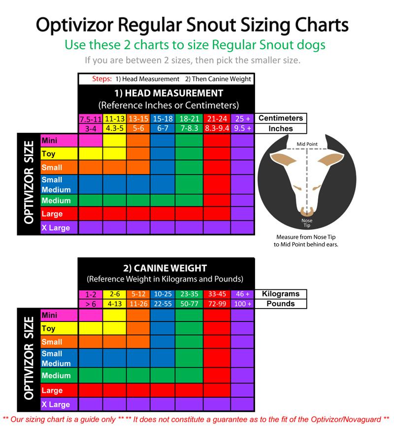 Size chart for Optivizor