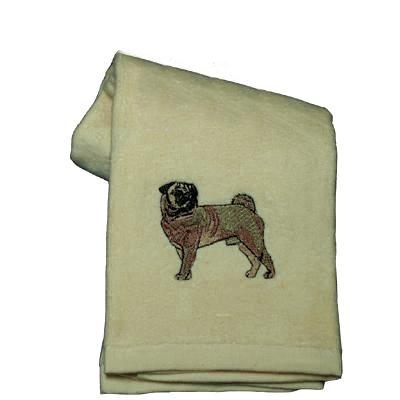 Cotton Terry Cloth Dog Hand Towel with Embroidered Pug Cotton Terry Cloth Dog Hand Towel with Embroidered Pug