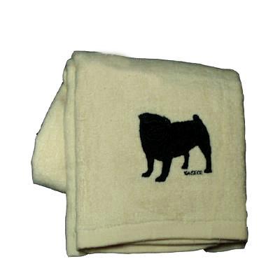Cotton Terry Cloth Dog Hand Towel with Embroidered Pug Black Cotton Terry Cloth Dog Hand Towel with Embroidered Pug Black