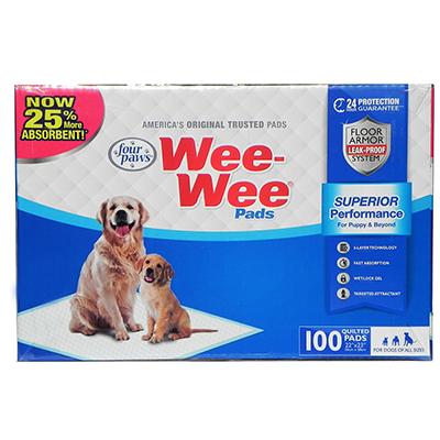 Four Paws Wee Wee Puppy Housebreaking Pads 100 Count Box Click for larger image