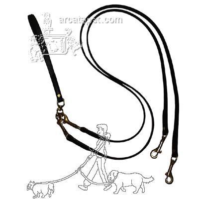 Pet Walker-Plus Black Leather 2-Dog Leash Small Pet Walker-Plus Black Leather 2-Dog Leash Small