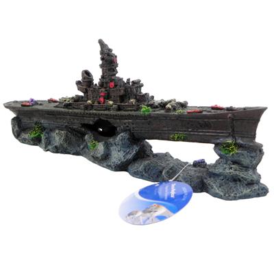 Sunken-Wreck Battleship Aquarium Ornament  Click for larger image