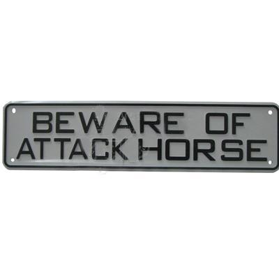 Sign Beware of Attack Horse 12 x 3 inch Plastic Click for larger image