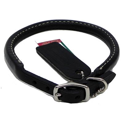 Circle T Leather Dog Collar Rolled Black 16 inch Click for larger image