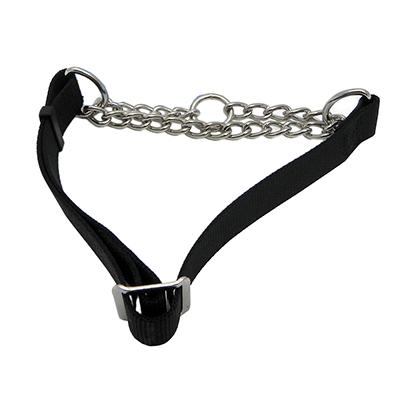 Check Choke 14-20 Black Flat Nylon and Chain Dog Collar Click for larger image