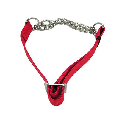 Check Choke 10-14 Red Flat Nylon and Chain Dog Collar Click for larger image