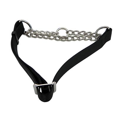 Check Choke 17-24 Black Flat Nylon and Chain Dog Collar Check Choke 17-24 Black Flat Nylon and Chain Dog Collar