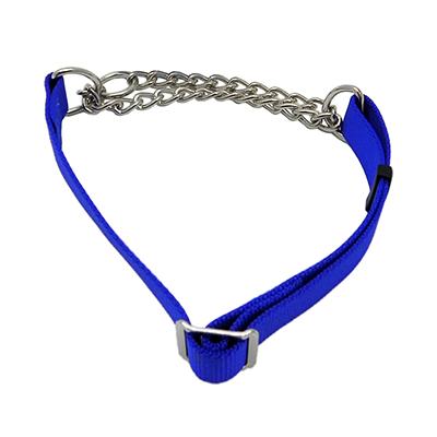 Check Choke 14-20 Blue Flat Nylon and Chain Dog Collar Click for larger image