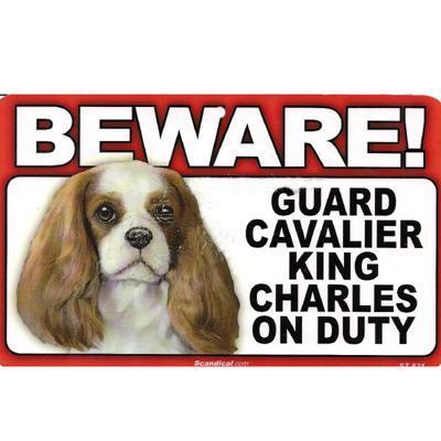 Sign Guard Cavalier Spaniel On Duty 8 x 4.75 inch Laminated