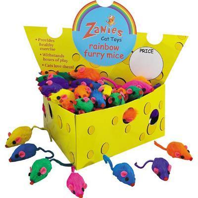 Zanies Rainbow Furry Mice Small Shorthair Cat Toy Click for larger image