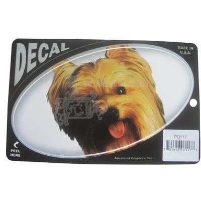 Oval Vinyl Dog Decal Yorkie Picture