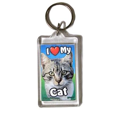 Plastic Keyring Cat Tabby Dark