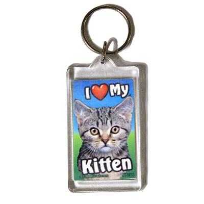 Plastic Keyring Kitten Tabby Dark