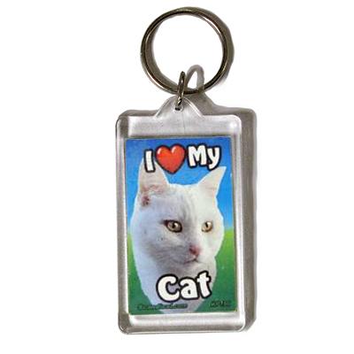 Plastic Keyring Cat Short White