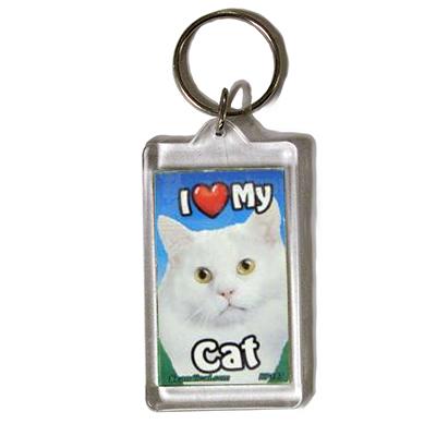 Plastic Keyring Cat Long White