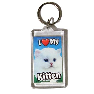 Plastic Keyring Kitten White