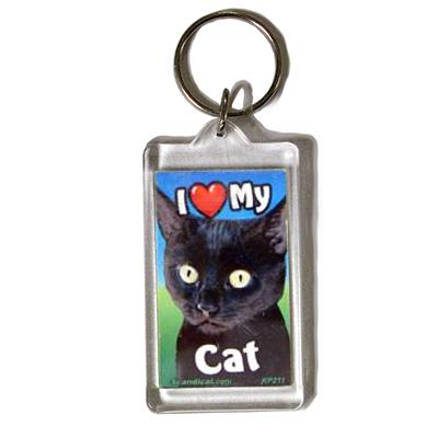 Plastic Keyring Cat Black