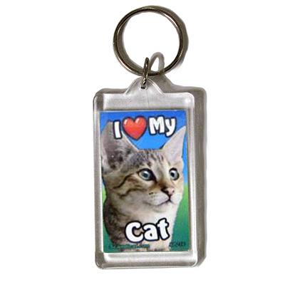 Plastic Keyring Cat Tabby Brown