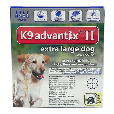 Bayer Advantix II Dog 55+ lb 4 pack Click for larger image