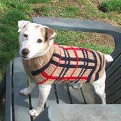 Handmade Dog Sweater Wool Tan Plaid XXLarge Click for larger image
