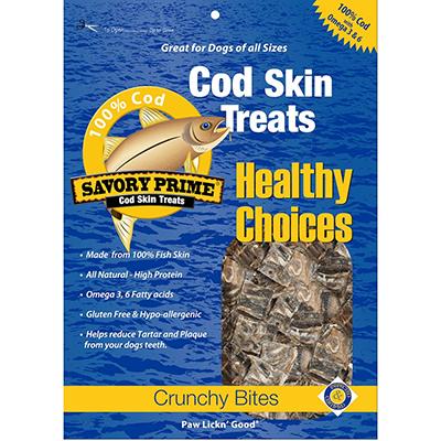 Savory Prime 100% Cod Skin Crunchy Bites Dog Treats 16-oz. Click for larger image Savory Prime 100% Cod Skin Crunchy Bites Dog Treats 16-oz. Click for larger image